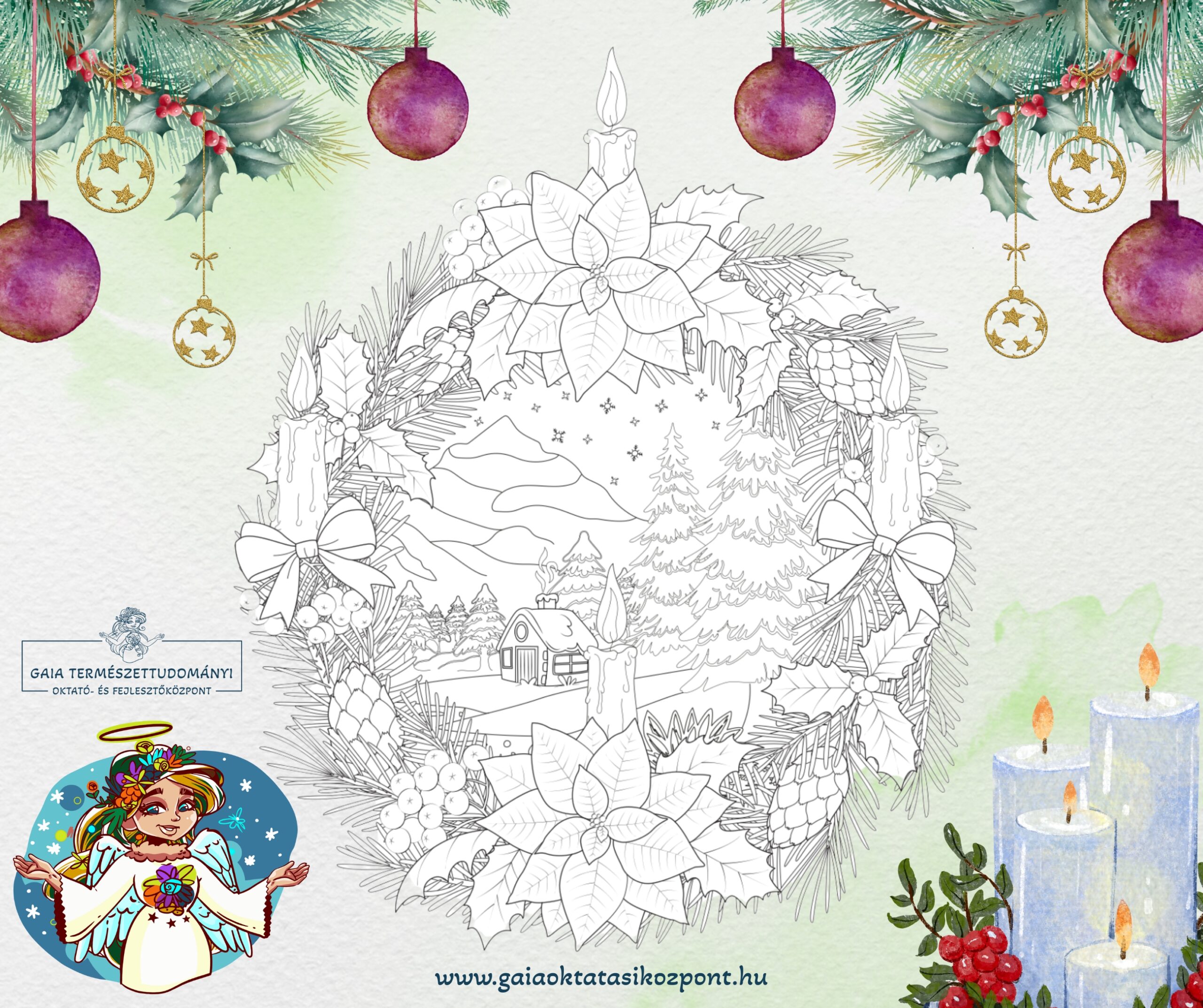 Ingyenesen letölthető Adventi koszorú mandala 2025.